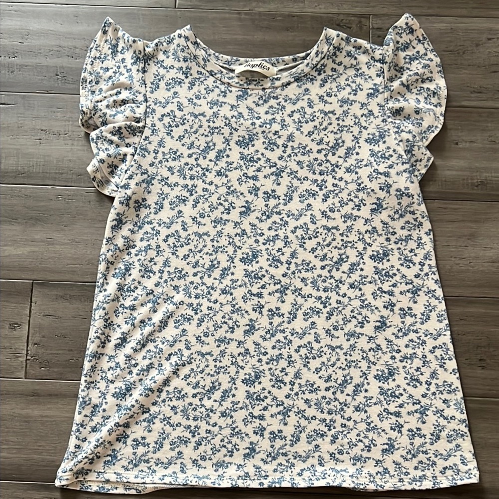 Blue Floral Ruffle Sleeve Top